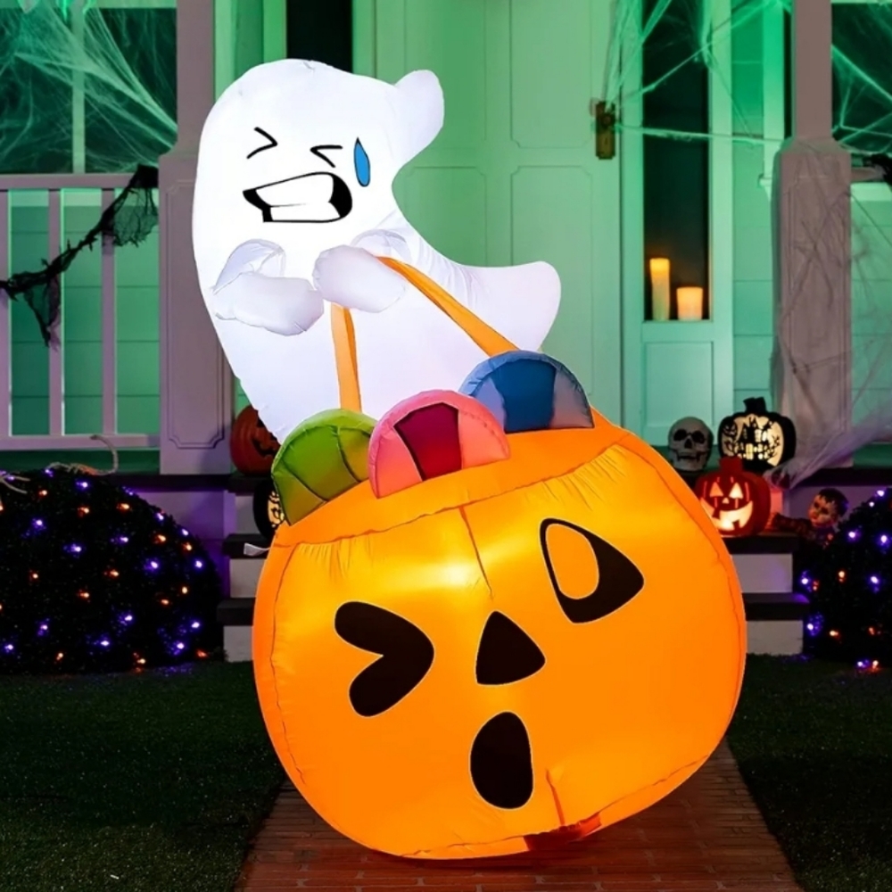 Joiedomi 5 FT Halloween Inflatable Ghost in Pumpkin with Build-in LEDs Blow Up I